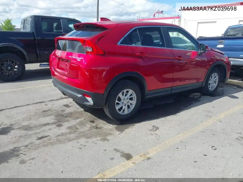 2019 Mitsubishi Eclipse Cross Es VIN: JA4AS3AA7KZ039698 Lot: 42131334