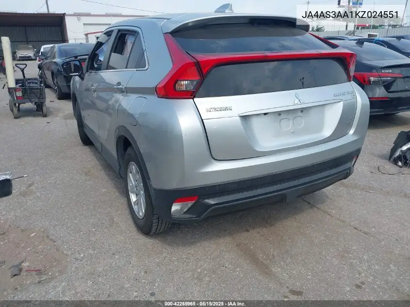 2019 Mitsubishi Eclipse Cross Es VIN: JA4AS3AA1KZ024551 Lot: 42265965