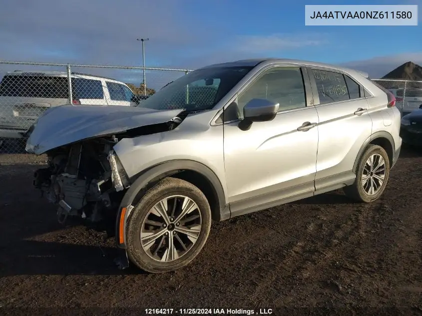 2022 Mitsubishi Eclipse Cross Le VIN: JA4ATVAA0NZ611580 Lot: 12164217