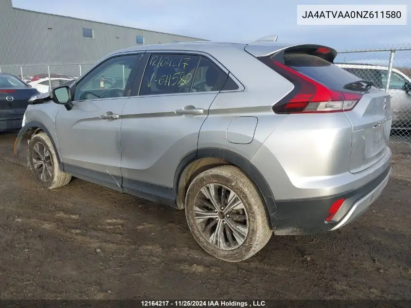 2022 Mitsubishi Eclipse Cross Le VIN: JA4ATVAA0NZ611580 Lot: 12164217