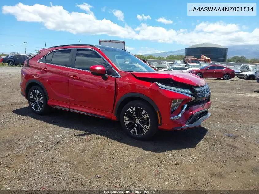 2022 Mitsubishi Eclipse Cross Se/Se Special Edition/Sel/Sel Special Edition VIN: JA4ASWAA4NZ001514 Lot: 42023640