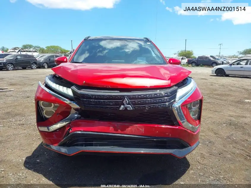 2022 Mitsubishi Eclipse Cross Se/Se Special Edition/Sel/Sel Special Edition VIN: JA4ASWAA4NZ001514 Lot: 42023640