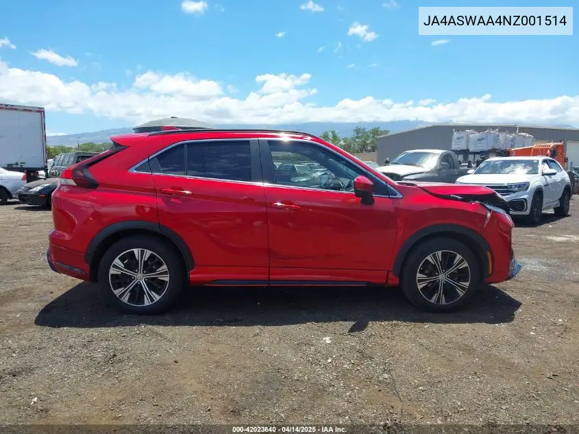 2022 Mitsubishi Eclipse Cross Se/Se Special Edition/Sel/Sel Special Edition VIN: JA4ASWAA4NZ001514 Lot: 42023640