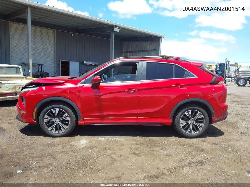 2022 Mitsubishi Eclipse Cross Se/Se Special Edition/Sel/Sel Special Edition VIN: JA4ASWAA4NZ001514 Lot: 42023640