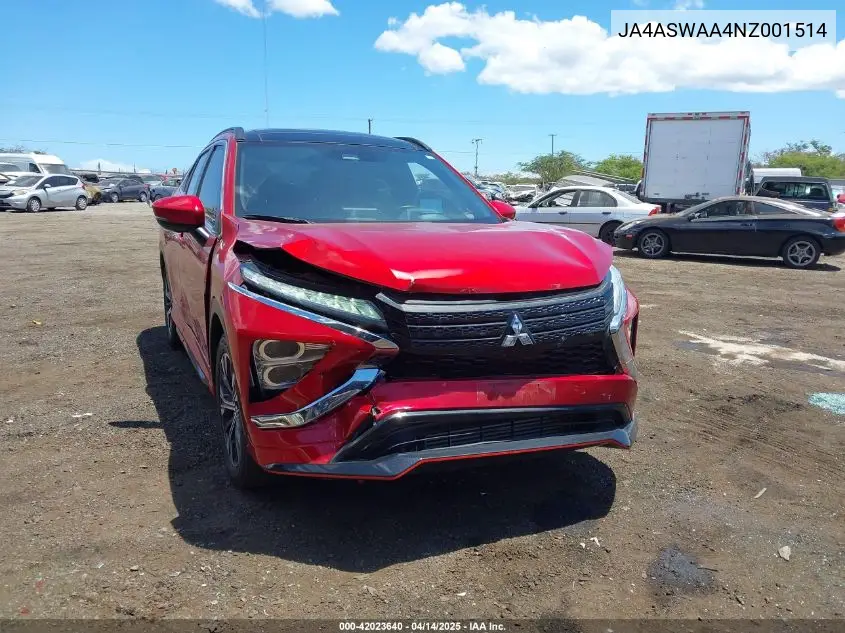 2022 Mitsubishi Eclipse Cross Se/Se Special Edition/Sel/Sel Special Edition VIN: JA4ASWAA4NZ001514 Lot: 42023640