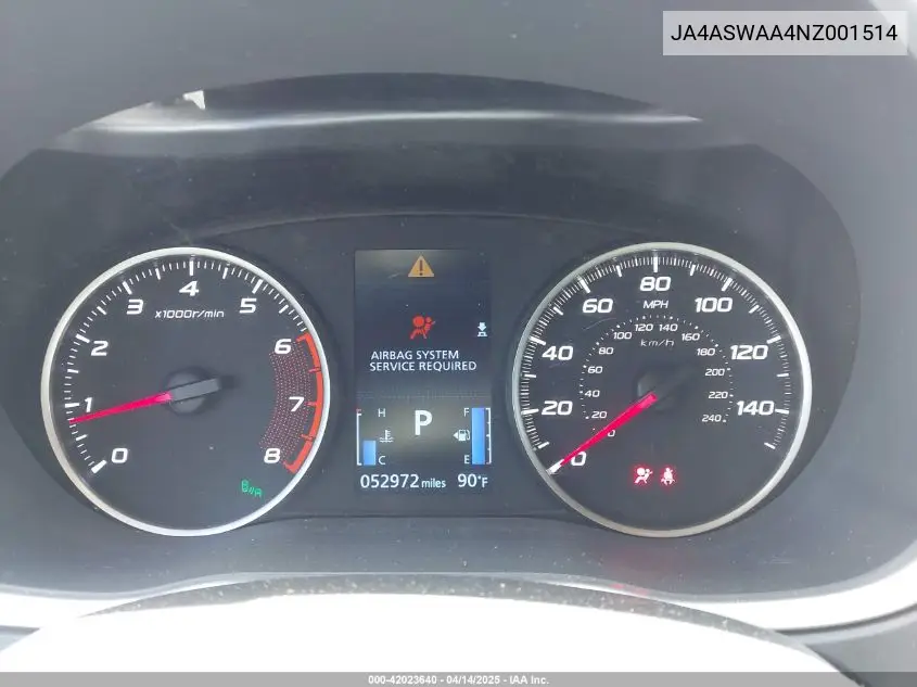 2022 Mitsubishi Eclipse Cross Se/Se Special Edition/Sel/Sel Special Edition VIN: JA4ASWAA4NZ001514 Lot: 42023640