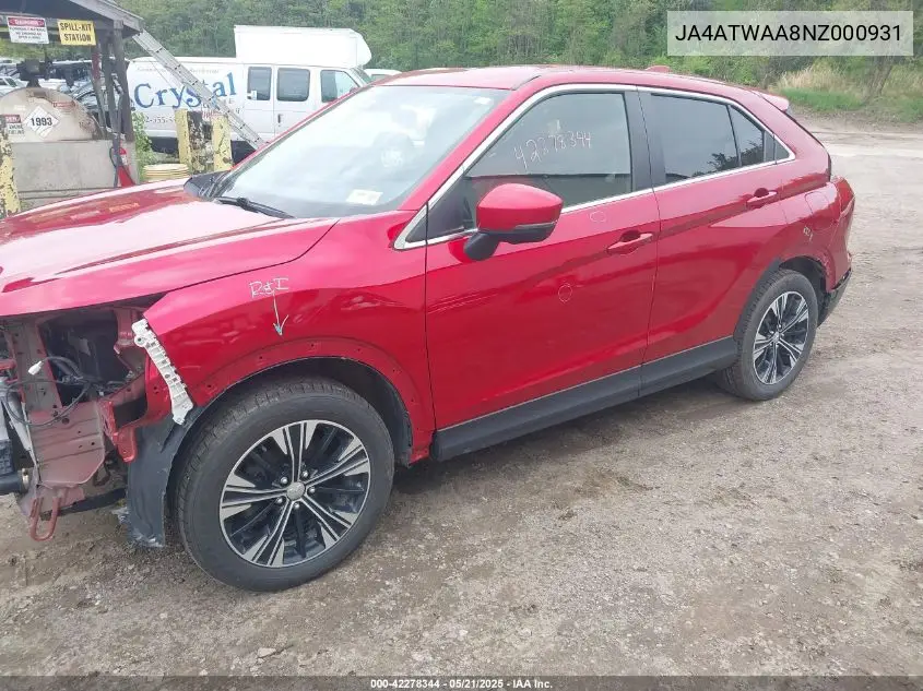 2022 Mitsubishi Eclipse Cross Se S-Awc/Se Special Edition S-Awc/Sel S-Awc/Sel Special Edition S-Awc VIN: JA4ATWAA8NZ000931 Lot: 42278344