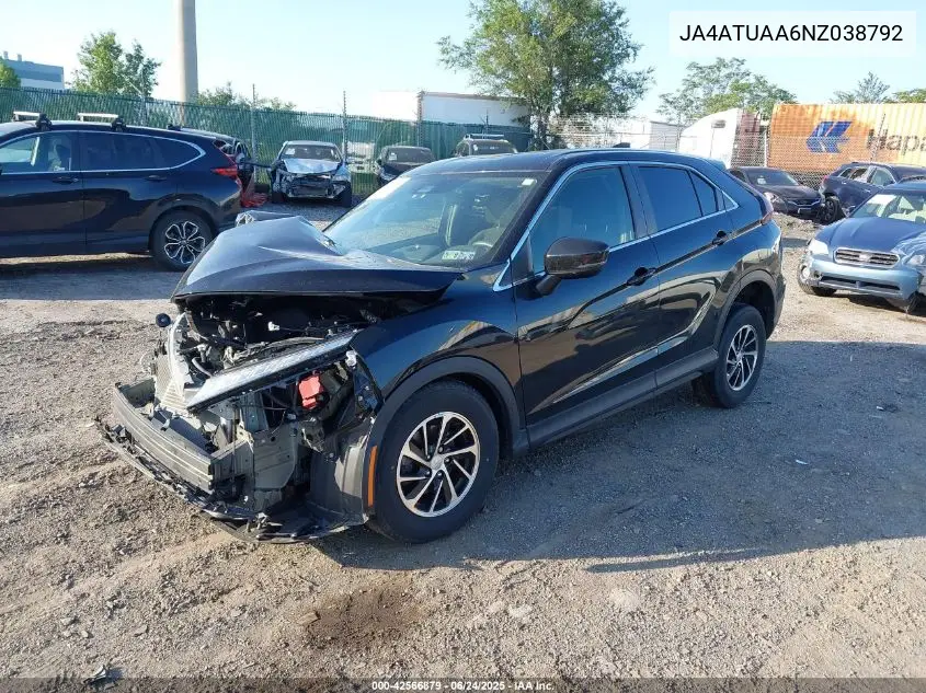 2022 Mitsubishi Eclipse Cross Es S-Awc VIN: JA4ATUAA6NZ038792 Lot: 42566879