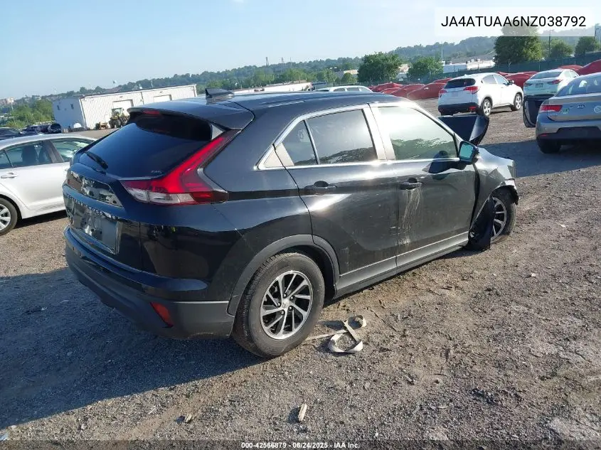 2022 Mitsubishi Eclipse Cross Es S-Awc VIN: JA4ATUAA6NZ038792 Lot: 42566879