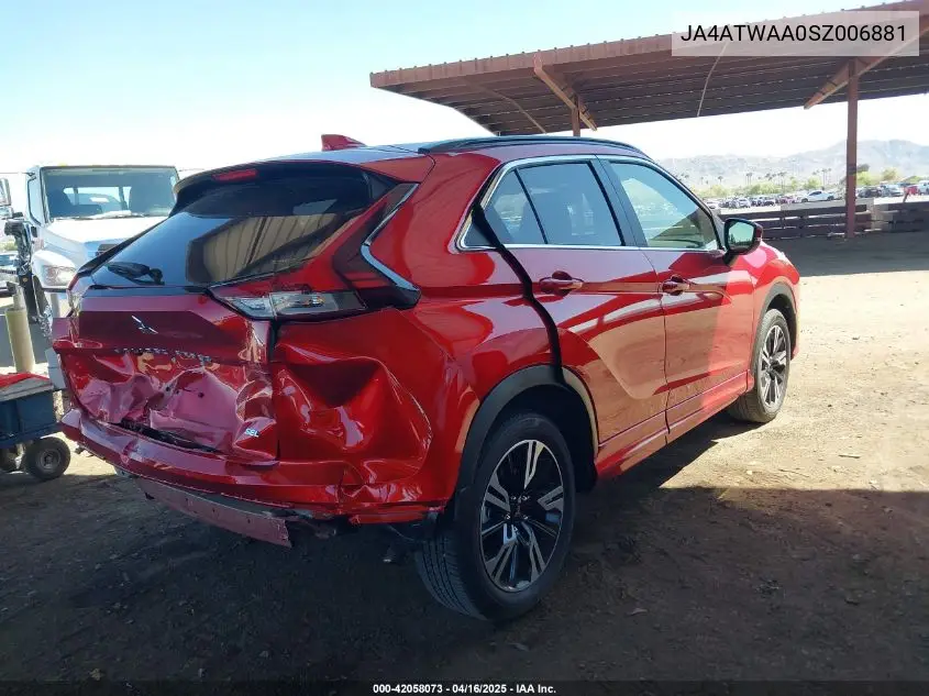 2025 Mitsubishi Eclipse Cross Sel S-Awc VIN: JA4ATWAA0SZ006881 Lot: 42058073