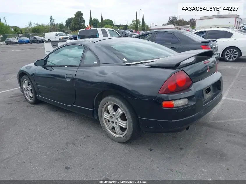 2000 Mitsubishi Eclipse Gt VIN: 4A3AC84L8YE144227 Lot: 42062996