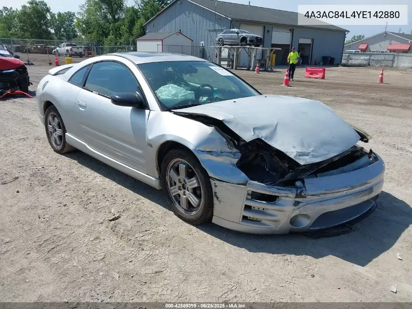 2000 Mitsubishi Eclipse Gt VIN: 4A3AC84L4YE142880 Lot: 42589399