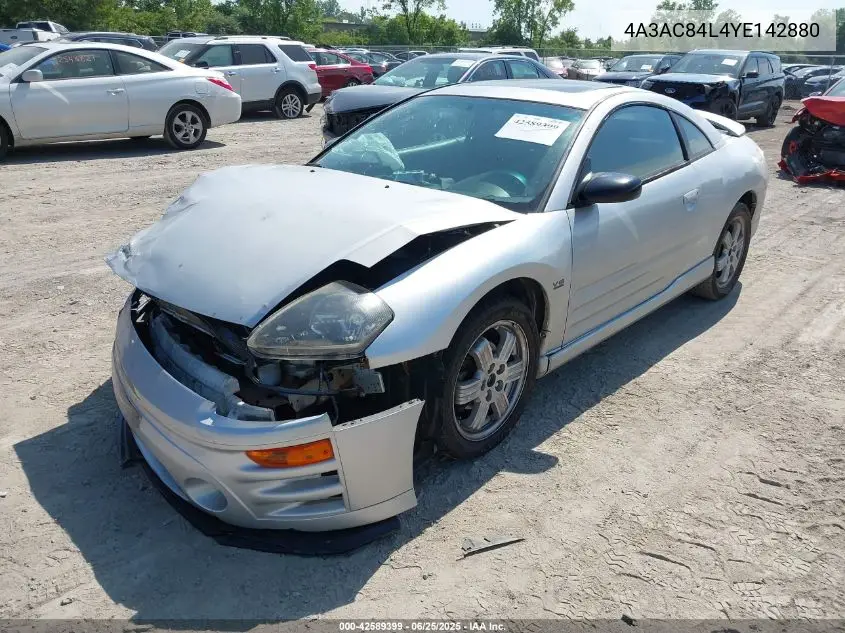 2000 Mitsubishi Eclipse Gt VIN: 4A3AC84L4YE142880 Lot: 42589399