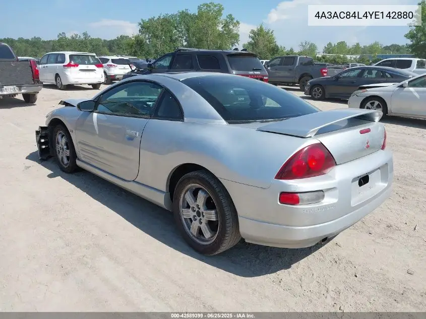 2000 Mitsubishi Eclipse Gt VIN: 4A3AC84L4YE142880 Lot: 42589399