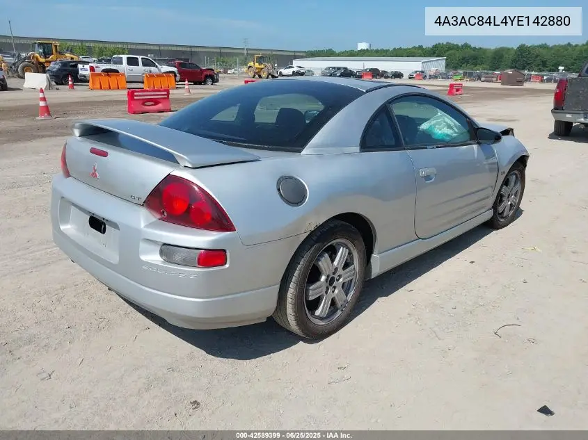 2000 Mitsubishi Eclipse Gt VIN: 4A3AC84L4YE142880 Lot: 42589399