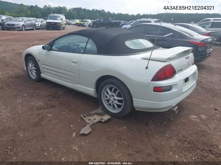 2001 Mitsubishi Eclipse Spyder Gt VIN: 4A3AE85H21E204321 Lot: 42627081
