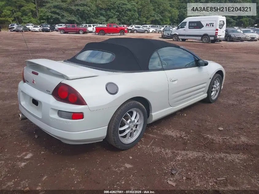 2001 Mitsubishi Eclipse Spyder Gt VIN: 4A3AE85H21E204321 Lot: 42627081