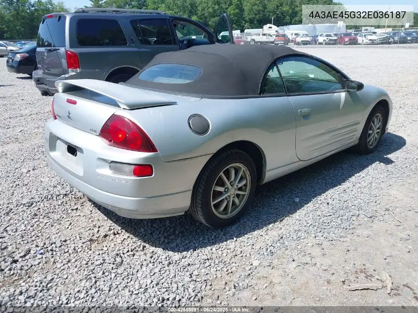 2002 Mitsubishi Eclipse Spyder Gs VIN: 4A3AE45G32E036187 Lot: 42555551