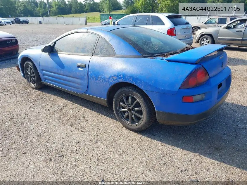 2002 Mitsubishi Eclipse Gs VIN: 4A3AC44G22E017105 Lot: 42660578