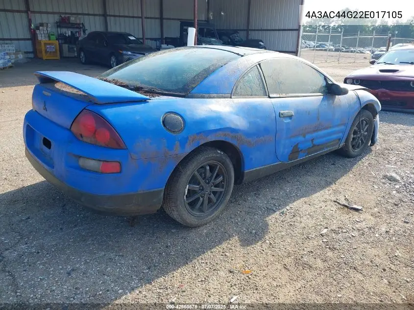 2002 Mitsubishi Eclipse Gs VIN: 4A3AC44G22E017105 Lot: 42660578