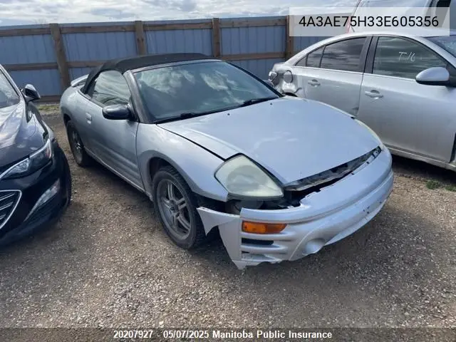 2003 Mitsubishi Eclipse Spyder Gt VIN: 4A3AE75H33E605356 Lot: 20207927