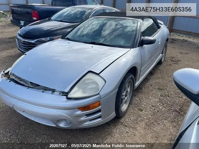 2003 Mitsubishi Eclipse Spyder Gt VIN: 4A3AE75H33E605356 Lot: 20207927