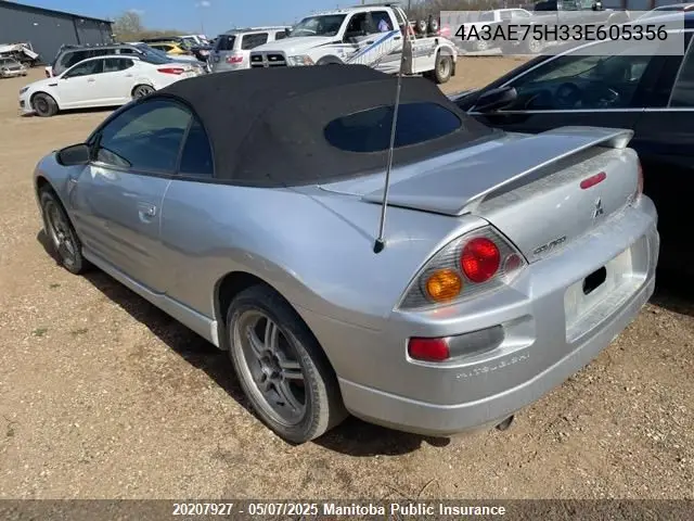 2003 Mitsubishi Eclipse Spyder Gt VIN: 4A3AE75H33E605356 Lot: 20207927