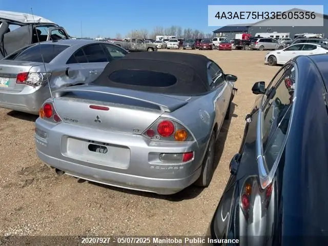 2003 Mitsubishi Eclipse Spyder Gt VIN: 4A3AE75H33E605356 Lot: 20207927