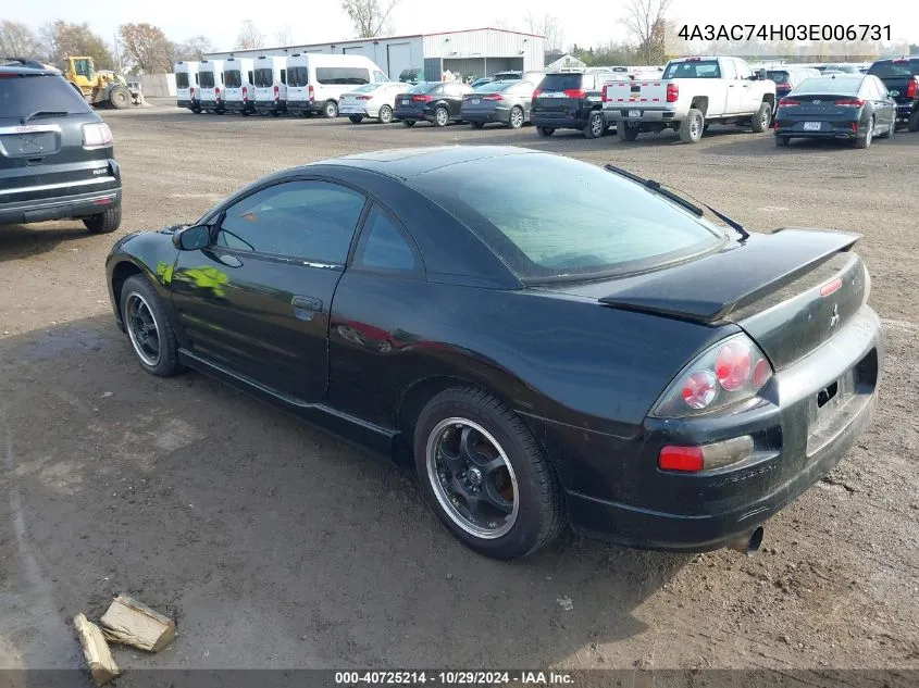 2003 Mitsubishi Eclipse Gts VIN: 4A3AC74H03E006731 Lot: 40725214