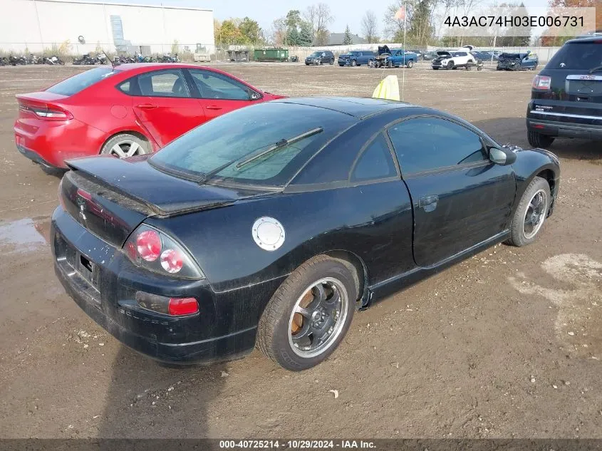 2003 Mitsubishi Eclipse Gts VIN: 4A3AC74H03E006731 Lot: 40725214