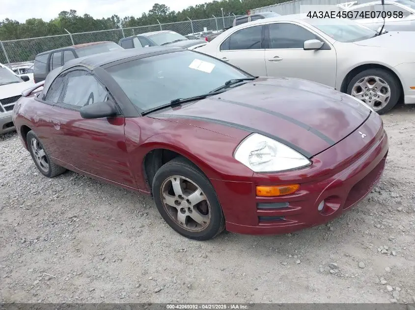 2004 Mitsubishi Eclipse Spyder Gs VIN: 4A3AE45G74E070958 Lot: 42069392