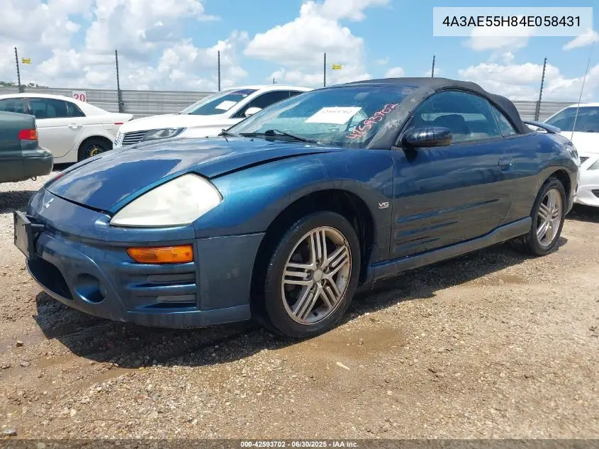 2004 Mitsubishi Eclipse Spyder Gt VIN: 4A3AE55H84E058431 Lot: 42593702