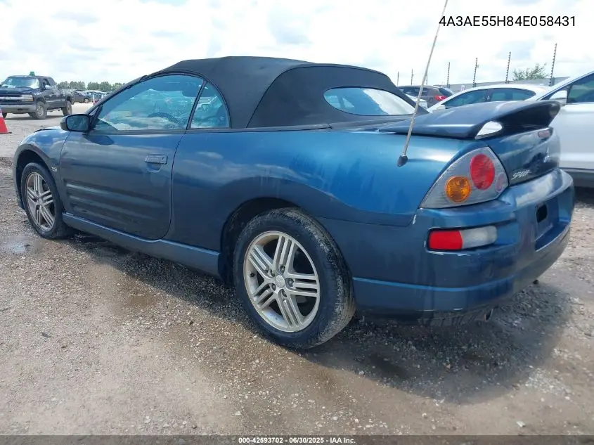 2004 Mitsubishi Eclipse Spyder Gt VIN: 4A3AE55H84E058431 Lot: 42593702