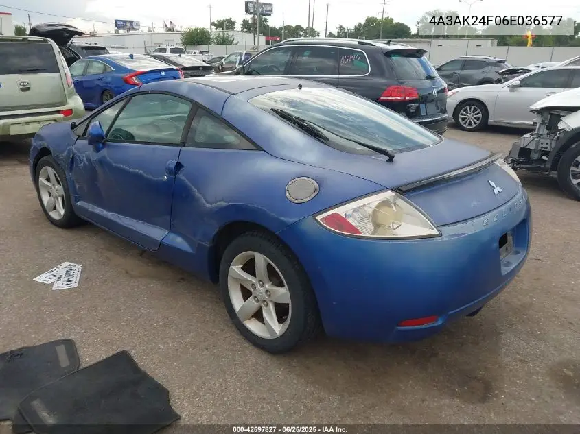 2006 Mitsubishi Eclipse Gs VIN: 4A3AK24F06E036577 Lot: 42597827