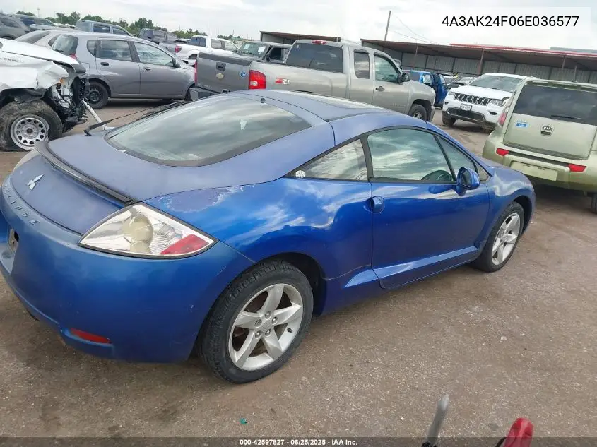 2006 Mitsubishi Eclipse Gs VIN: 4A3AK24F06E036577 Lot: 42597827