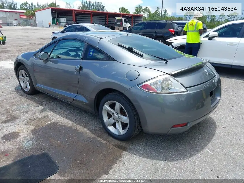 2006 Mitsubishi Eclipse Gt VIN: 4A3AK34T16E043534 Lot: 42606052