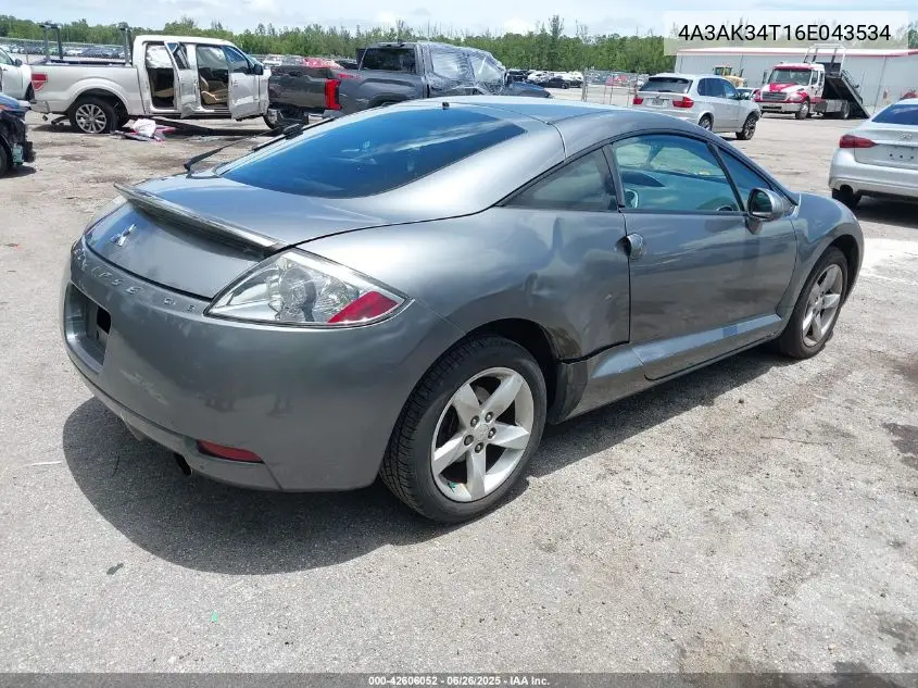 2006 Mitsubishi Eclipse Gt VIN: 4A3AK34T16E043534 Lot: 42606052