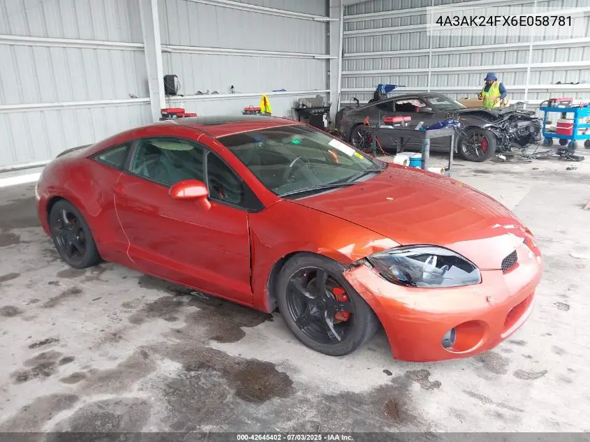2006 Mitsubishi Eclipse Gs VIN: 4A3AK24FX6E058781 Lot: 42645402