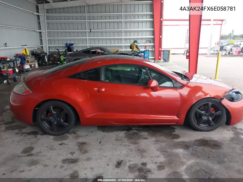 2006 Mitsubishi Eclipse Gs VIN: 4A3AK24FX6E058781 Lot: 42645402