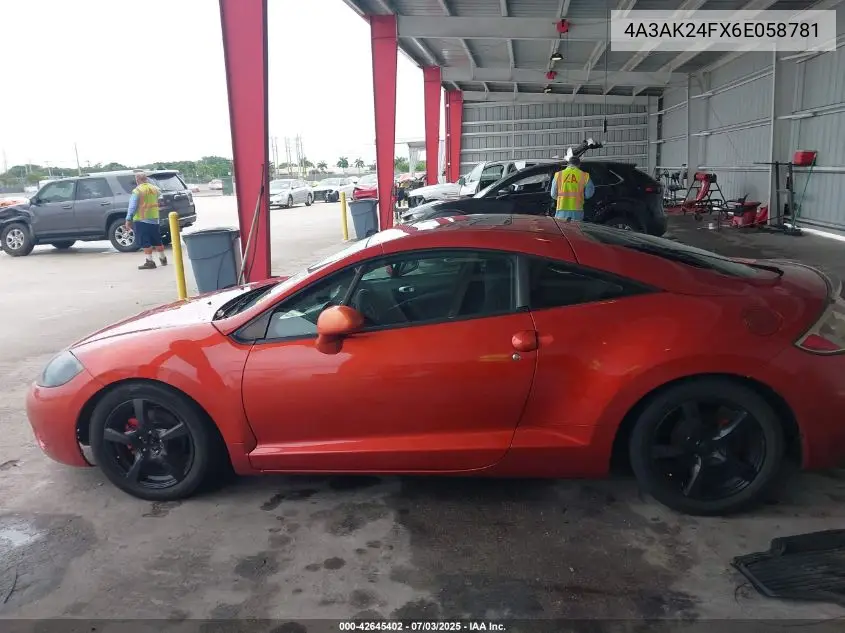 2006 Mitsubishi Eclipse Gs VIN: 4A3AK24FX6E058781 Lot: 42645402