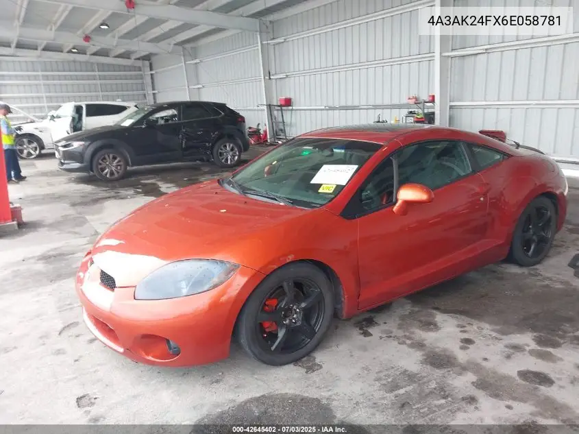 2006 Mitsubishi Eclipse Gs VIN: 4A3AK24FX6E058781 Lot: 42645402