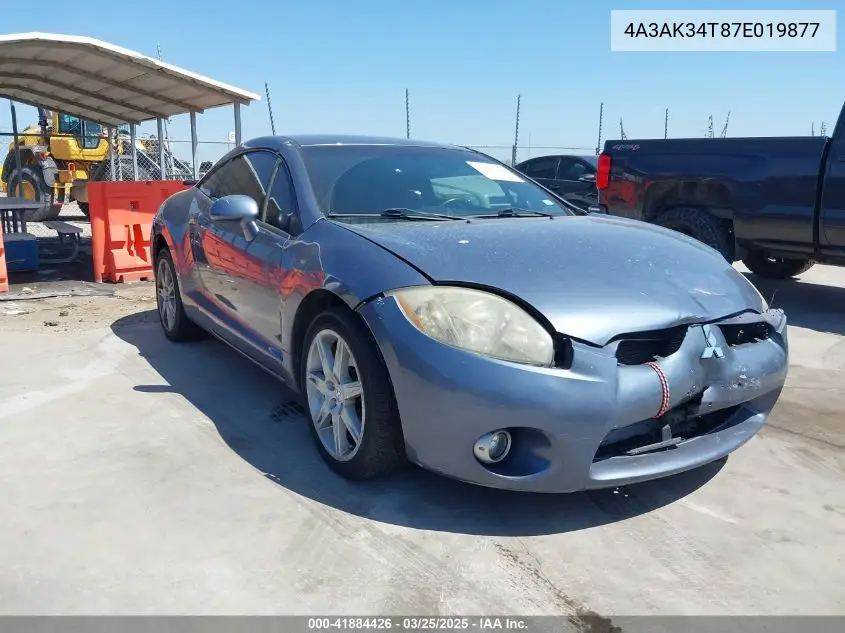 2007 Mitsubishi Eclipse Gt VIN: 4A3AK34T87E019877 Lot: 41884426