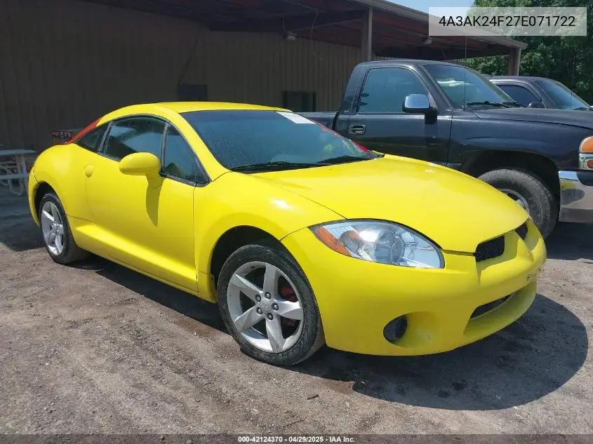 2007 Mitsubishi Eclipse Gs VIN: 4A3AK24F27E071722 Lot: 42124370
