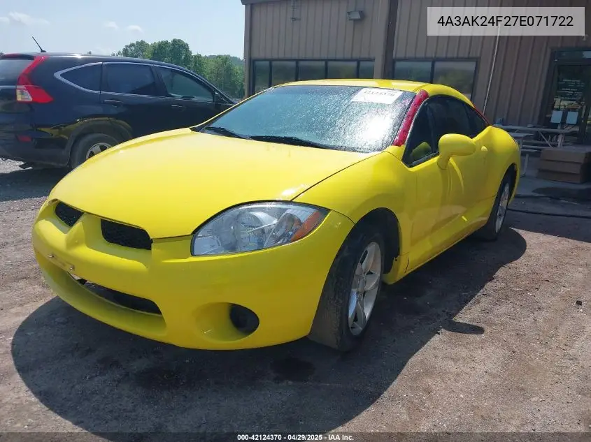 2007 Mitsubishi Eclipse Gs VIN: 4A3AK24F27E071722 Lot: 42124370