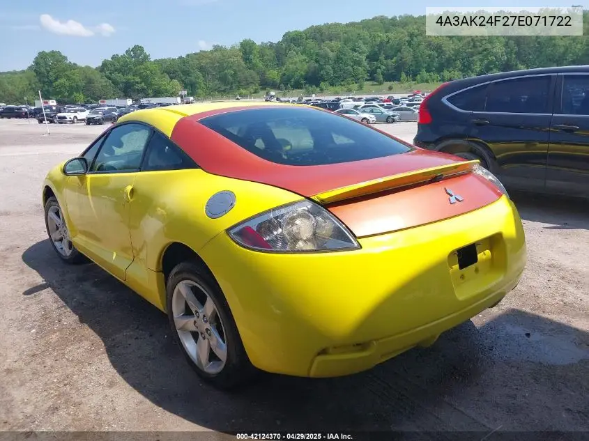 2007 Mitsubishi Eclipse Gs VIN: 4A3AK24F27E071722 Lot: 42124370