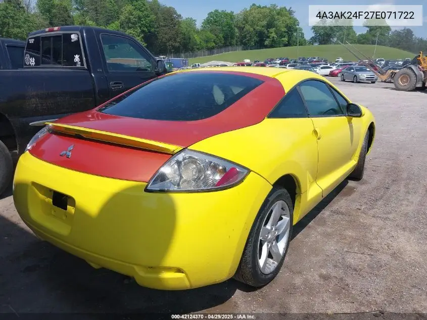 2007 Mitsubishi Eclipse Gs VIN: 4A3AK24F27E071722 Lot: 42124370