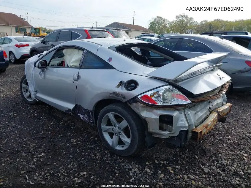 2007 Mitsubishi Eclipse Gs VIN: 4A3AK24F67E062490 Lot: 42182035