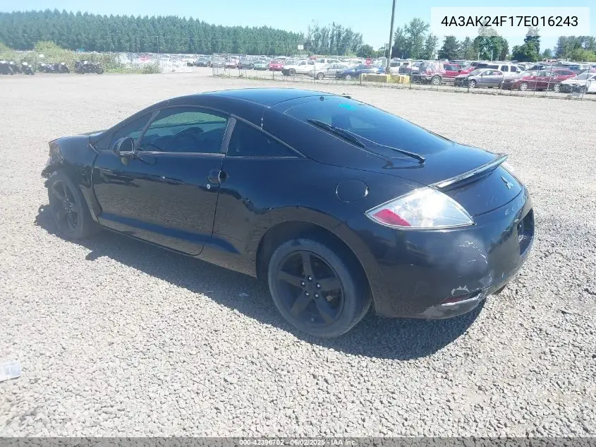 2007 Mitsubishi Eclipse Gs VIN: 4A3AK24F17E016243 Lot: 42396702