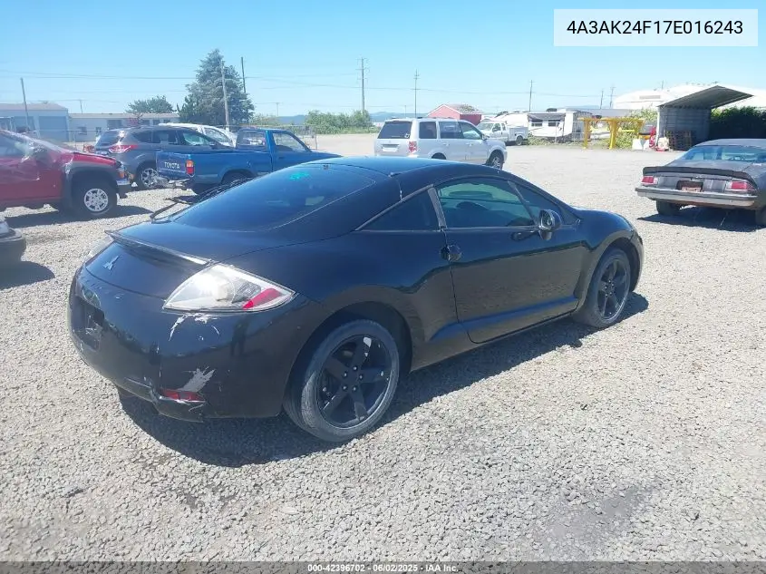 2007 Mitsubishi Eclipse Gs VIN: 4A3AK24F17E016243 Lot: 42396702