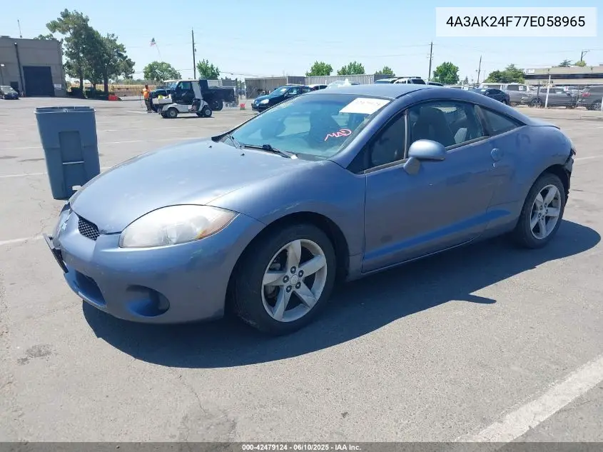 2007 Mitsubishi Eclipse Gs VIN: 4A3AK24F77E058965 Lot: 42479124